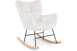 Giantex Rocking Chair Nursery, Teddy Upholstered Glider Rocker Chair w/High Backrest, Armrests & Rubber Wood Feet, Modern She