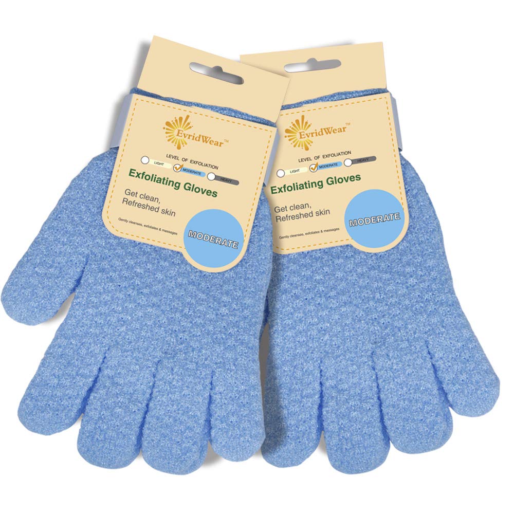EvridWear Exfoliating Dual Texture Bath Gloves for Shower, Spa, Massage and Body Scrubs, Dead Skin Cell Remover, Gloves with hanging loop (1 Pair Heavy Glove)