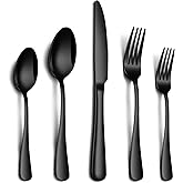 PHILIPALA 20 Piece Black Silverware Set, Stainless Steel Flatware Set for 4 Food Grade Cutlery Utensil Set Include Knife Fork Spoon Mirror Polished Dishwasher Safe