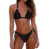 MIKETAI Triangle Bikini Sets for Women 2 Piece Bathing Suit Sexy Halter Top with Side Tie Bikini Bottom