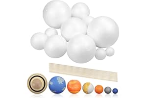 Fansunta Solar System Project Kit, Planet Model Crafts Includes 14 Mixed Sized Polystyrene Spheres Balls and 10 Pieces 24 cm Long Bamboo Sticks for School Science Projects