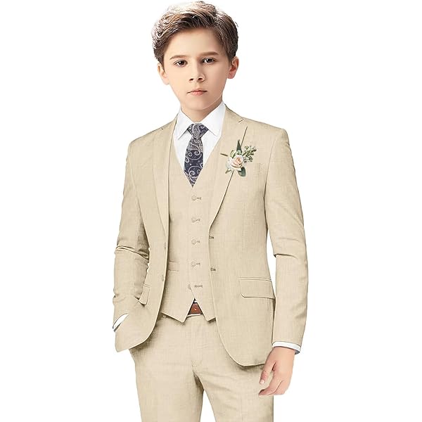 Boys 3 Piece Formal Suit Set - Shawl Lapel Blazer, Vest & Pants For Wedding, Prom, Communion