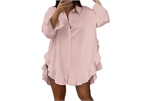 MXALUOB Women Button Down Shirt Fashion Oversized Side Split Ruffle Hem Shirt Casual Business Trendy Long Sleeve Dress Tops