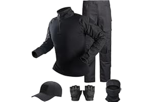 SANYETS Tactical Suit,Combat Pants and Shirt,Cap Gloves Balaclava Set,Black Camo Uniform Men's Military Airsoft Gear