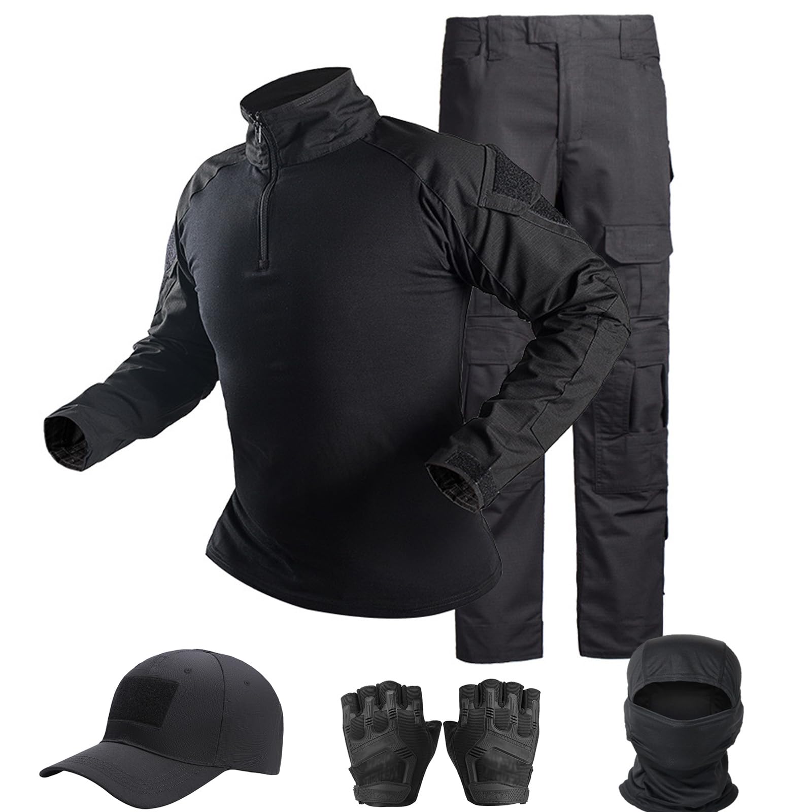 Photo 1 of ***POSSIBLY RUNS SMALL*** SANYETS Tactical Suit,Combat Pants and Shirt,Cap Gloves Balaclava Set,Black Uniform Men's Airsoft Gear, M