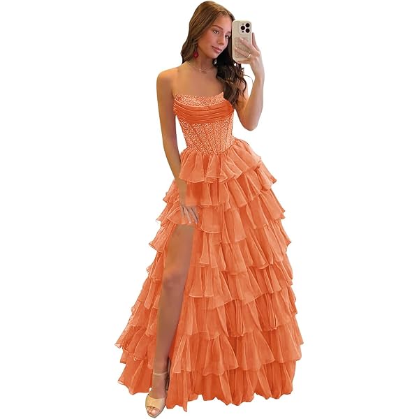 open lace back dress Amazon.com: Layered Tulle Prom Dress Plus Size Long V Neck Formal Dresses  Orange Ruffle Tiered Ball Gown for Women Size 26W : Clothing, Shoes &  Jewelry