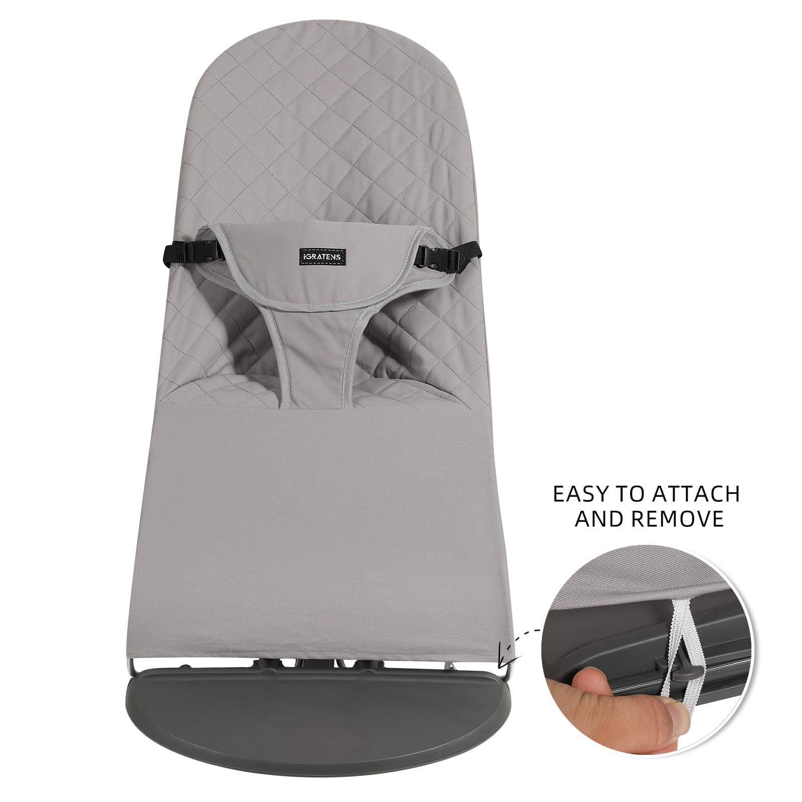 Fabric Seat for Bouncer - Cover for Baby Bjorn Bouncer Balance Soft & Bliss, 100% Cotton, Skin -Friendly, Machine Washable, Light Grey