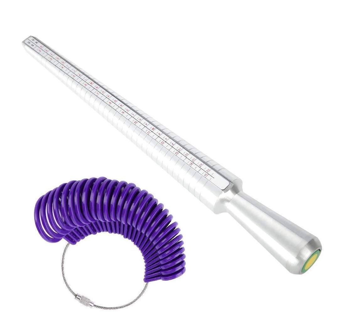 UK British Silver Metal Ring Mandrel & Purple Finger Sizer Measurer Stick Size