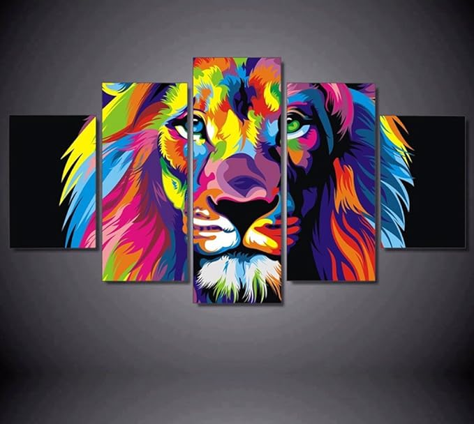 5PCS Framed Abstract Colorful Lion Canvas Prints 5 Piece Canvas Lion