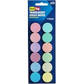 Redi-Tag Transparent Sticky Notes, 12 Pads Per Pack, Circle Sticky Notes, Round Adhesive Notes, Small Sticky Tabs for Organizing, 1 inch Diameter, 12 Pastel Colors (1016719)