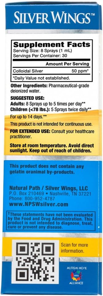 Natural Path Silver Wings Ultimate Immune Support Colloidal Silver 50PPM Vertical Spray 1 fl. oz, Golden Yellow (CSNS): Health & Personal Care