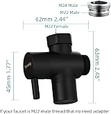 Tecmolog Brass Faucet Diverter Valve with Aerator M22 to M24 Adapter Black view 5