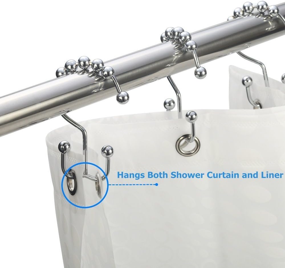 Amazer Shower Curtain Hooks Rings, Stainless Steel Shower Curtain Rings Metal Double Glide Shower Hooks for Bathroom Shower Rods Curtains, Polished Chrome, Set of 12 Hooks: Home & Kitchen