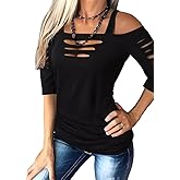 Cut Out Cold Shoulder T-Shirt Women Lacerated Sleeve Shirt Hollow Out Square Collar Casual Blouse Summer Rock Tee Tops