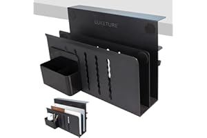 LUKETURE Desk Side Storage, 2 Tier Steel Hanging Organizer, No Drill Side Desk Organizer, Laptop Holder, with Pen Holder, Hanging Table Storage for Office Home, Fits Flat Edge Tables 0.3" to 2.8"
