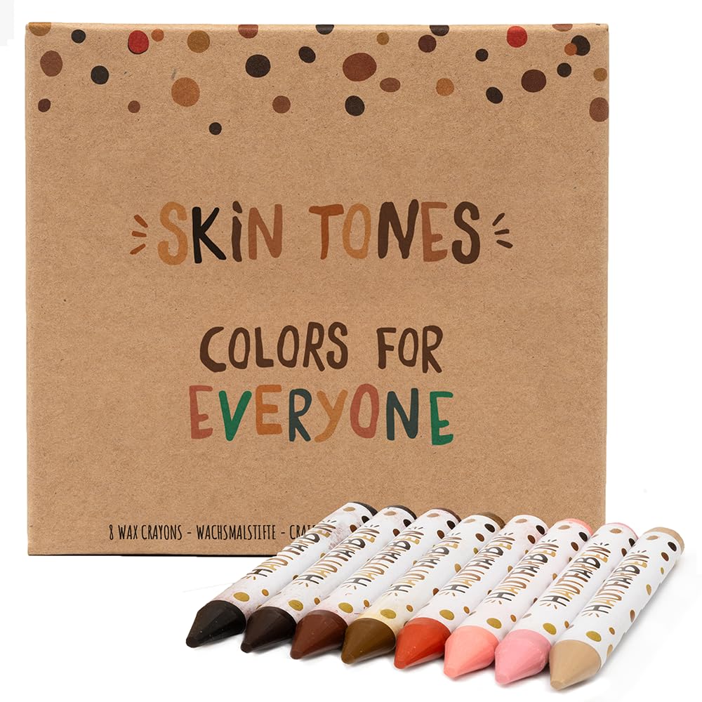 Hautfarben Skin Tones Crayons, Colours for Everyone, Set of Wax Crayons in 8 Different Skin Tones, from Sustainable Raw Materials, for Children from Age 3 (English/German)