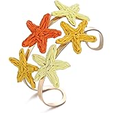 RUOFFETA Handmade Raffia Starfish Cuff Bracelet for Women - Colorful Adjustable Wide Open Bangle, Statement Tropical Beach Jewelry