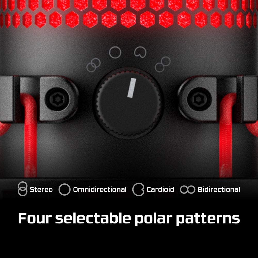 HyperX QuadCast - USB Condenser Gaming Microphone, for PC, PS4 and Mac, Anti-Vibration Shock Mount, Four Polar patterns, Pop Filter, Gain Control, Podcasts, Twitch, YouTube, Discord, Red LED - Black: Computers & Accessories