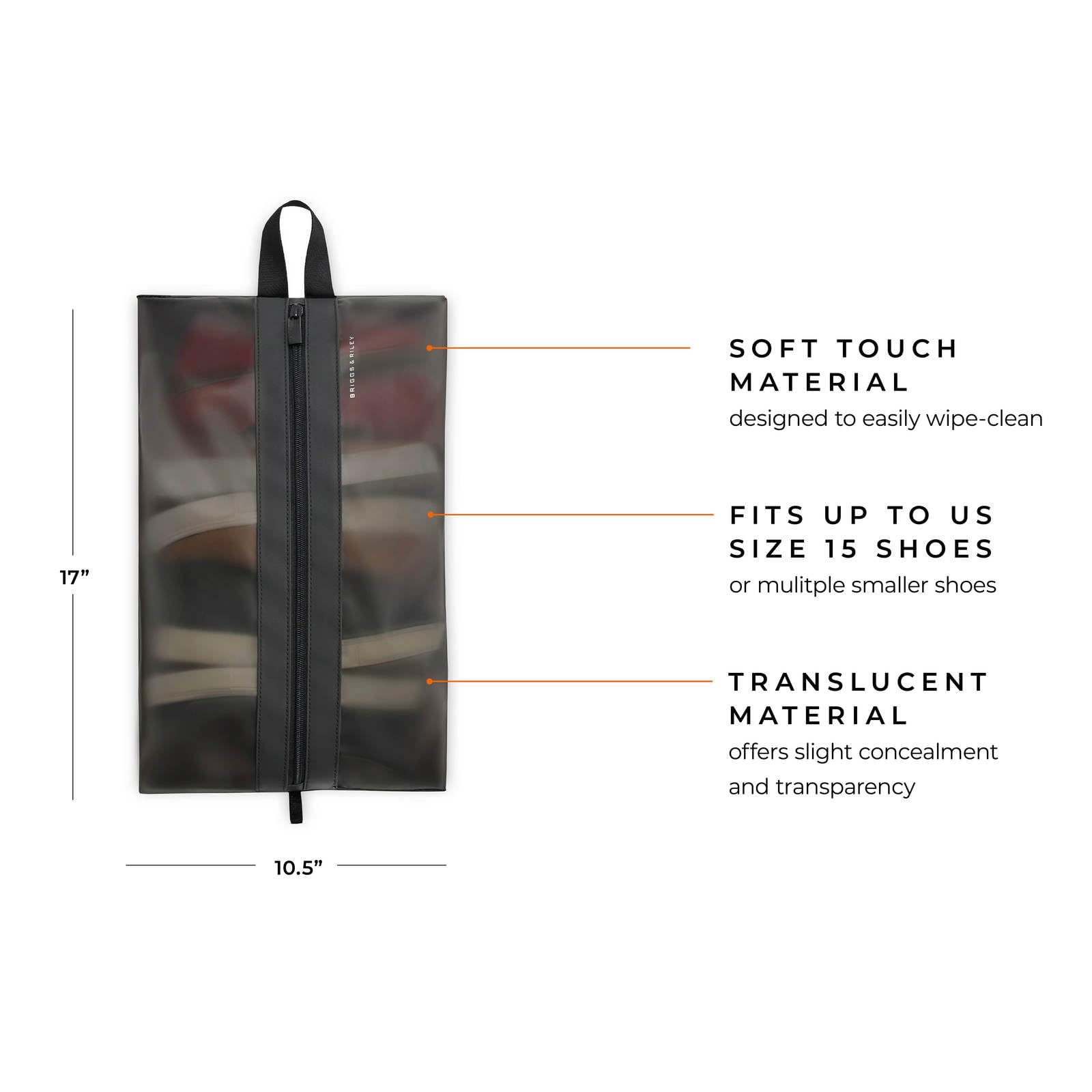 Briggs & Riley Shoe Pouch for Packing - Travel Shoe Cover for Men & Women, Luggage & Suitcase Footwear Storage Bag, Zipper for Secure Fit, Easy to Wipe - Travel Essentials, Black