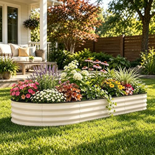 GarveeTech Oval Raised Garden Bed 10x4x1.5 ft - 0.6mm Thick Metal Raised Bed, R…
