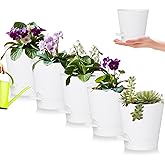 zople 5 Pack 5 inch Self-Watering Pots, African Violets Planter with Drainage Holes and Reservoir, White Plastic Planter for Indoor Outdoor Plants Flowers and Houseplants White, 5 inch 5 pcs