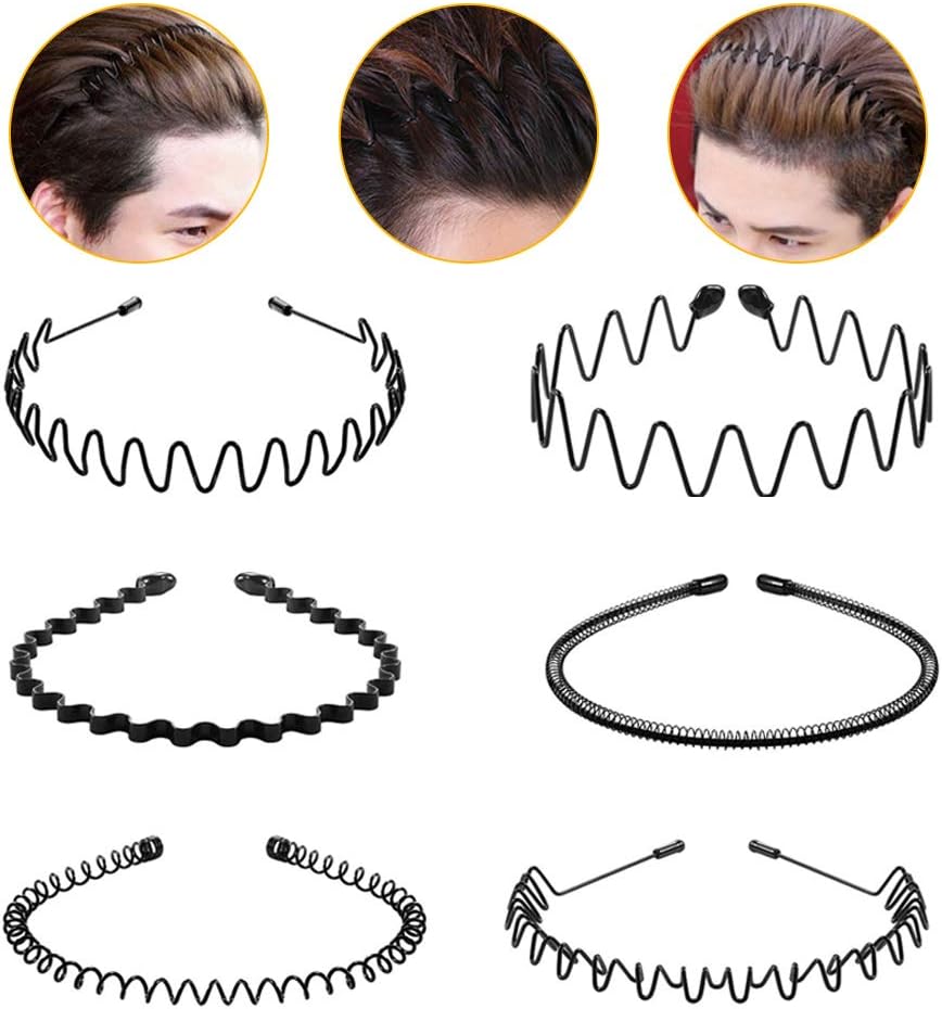 Hair Hoop,6Pcs Unisex Wavy Headband Metal Hair Hoop Multistyle Wave
