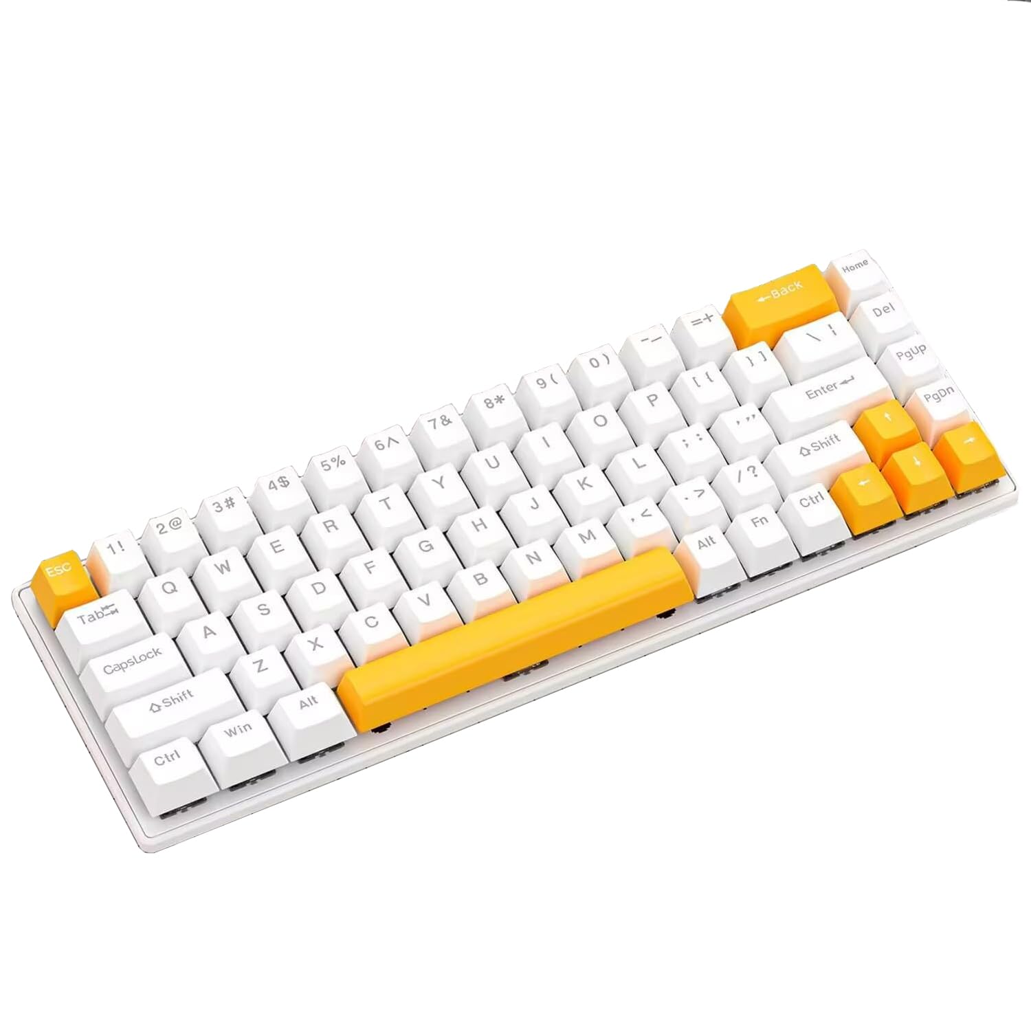 Guiheng Wired Portable 60% Mechanical Gaming Keyboard,RGB LED Backlit Compact 68 Keys Mini Wired Office Keyboard with Red Switch for Windows Laptop PC Mac - White and Yellow
