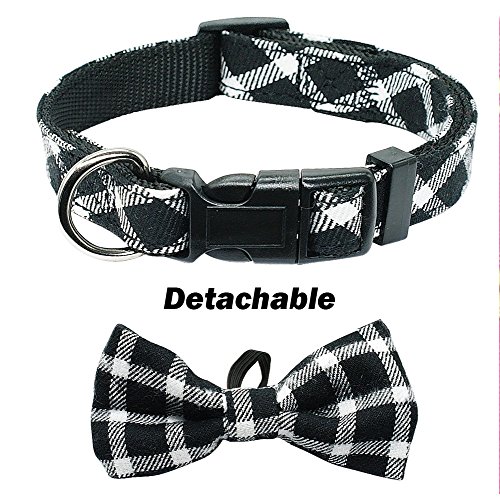 Stock Show 2Pcs/Pack Pet Dog Cat Fashion Bowtie Collar with Cute Detachable Bowknot Charm Pet Adjustable Classic Gentleman Plaid Collar for Small Medium Dog Puppy Cat Kitten Kitty, Black and Red
