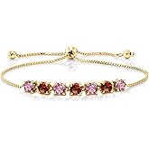Gem Stone King 2.94 Ct Pink Lab Grown Diamond Red Garnet 18K Yellow Gold Plated Silver Bracelet For Women