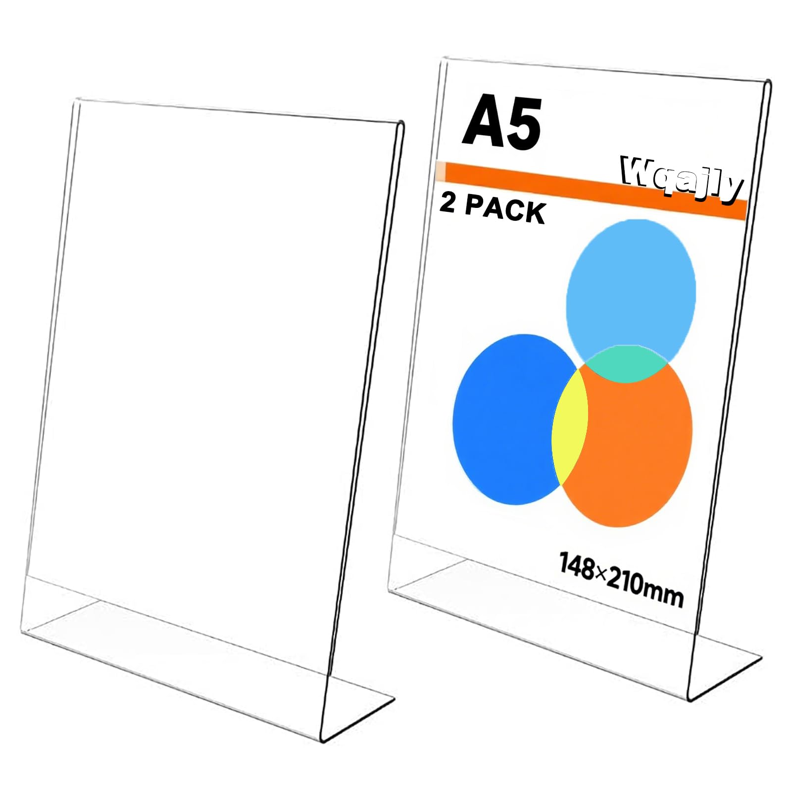 YANJINGHE 2 Pieces Acrylic Poster, Sign Holder, Display Poster Stand, A5 L Shape Clear Acrylic Counter Poster Sign Display Slanted Display Stand for Restaurant, Store, Office, Hotel, Exhibition