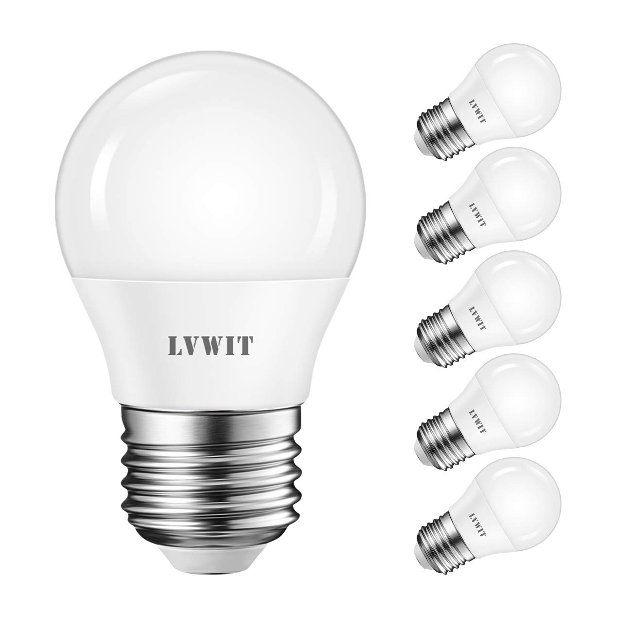 LVWIT 6 Pack E27 LED Light Bulb, 5W Equivalent to 40W, G45 Golf Ball Bulbs 2700K Warm White, 470Lm, Non-Dimmable