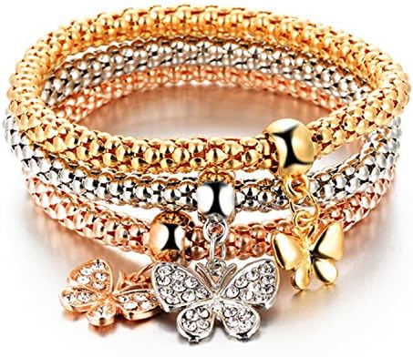 Color Crystal Skull Bracelet & Bangle 3 PCS/Set Charm Luxury Love Anchors Heart Women Bracelet Gift