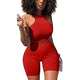 GOBLES Women's Sexy 2 Piece Outfits Sleeveless Crop Top With Shorts Jumpsuits