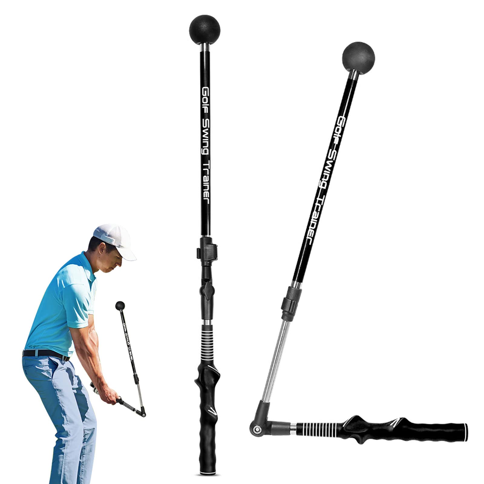 mumisuto Golf Swing Training Aid, Foldable Golf Simulator for Home Golf Training Aids, Adjustable Golf Alignment Sticks Indoor & Outdoor, Golf Swing Trainer Rotation for Beginner Professional (Black)