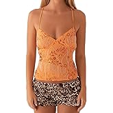 Fuimsul Women Sexy Tie Back Sequin Rhinestone Cami Shirt Summer Y2k Skinny Sleeveless V Neck Open Back Sparkly Tank Top