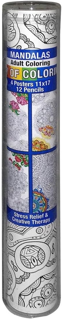 Joy of Coloring Mandalas Set Includes 4 Posters, 12 Colored Pencils 1 Pencil Sharpener