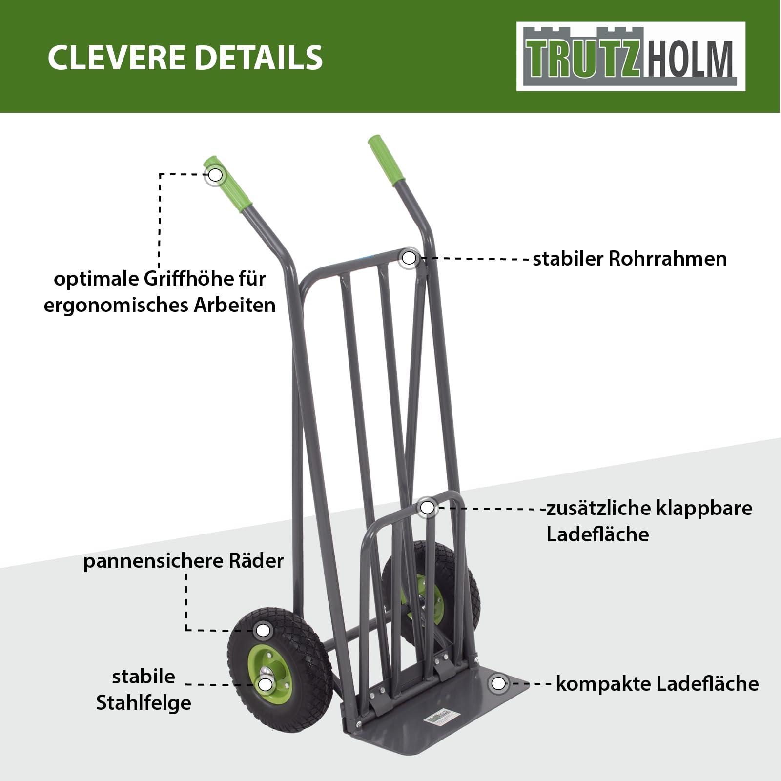 TRUTZHOLM Paketkarre mit extra Ladefläche 42 cm Traglast 250 kg Stahlrahmen klappbar Sackkarre Stapelkarre 4