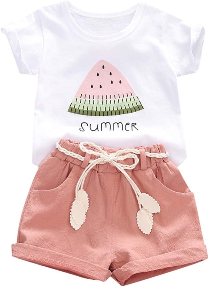 Baby Toddler Girls Summer Shorts Sets for 1-4 Years Old Kids Watermelon Letter Print Tops Shorts Outfits Clothes