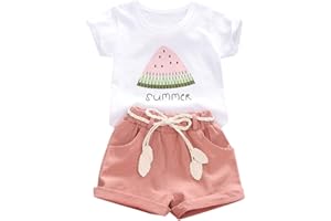 Toddler Baby Girls' Short Sets Watermelon T-Shirt Linen Shorts With Belt Girl Outfits Summer Clothing Set