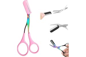 FODEUXP Eyebrow Trimmer Scissor for Women Men, 2025 New 2 in 1 Professional Eyebrow Scissors with Comb, Eyebrow Cutter Hair Removal Eyebrow Scissors Makeup Tool (Pink)
