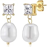 Baroque Pearl Drop Dangle Earrings for Women Cubic Crystal 14K Gold Plated Hypoallergenic Statement Jewelry Gift