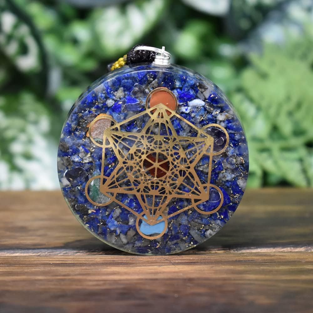 Mixed Media - Real Crystal Lapis Lazuli Orgonite Metatron Cube Pendant For Women & Men, Orgone Lapis Lazuli Crystal Necklace W/Merkaba Crystal 7 Chakras, Lapis Lazuli Birthstone Necklace W/Metatrons Cube Pendant