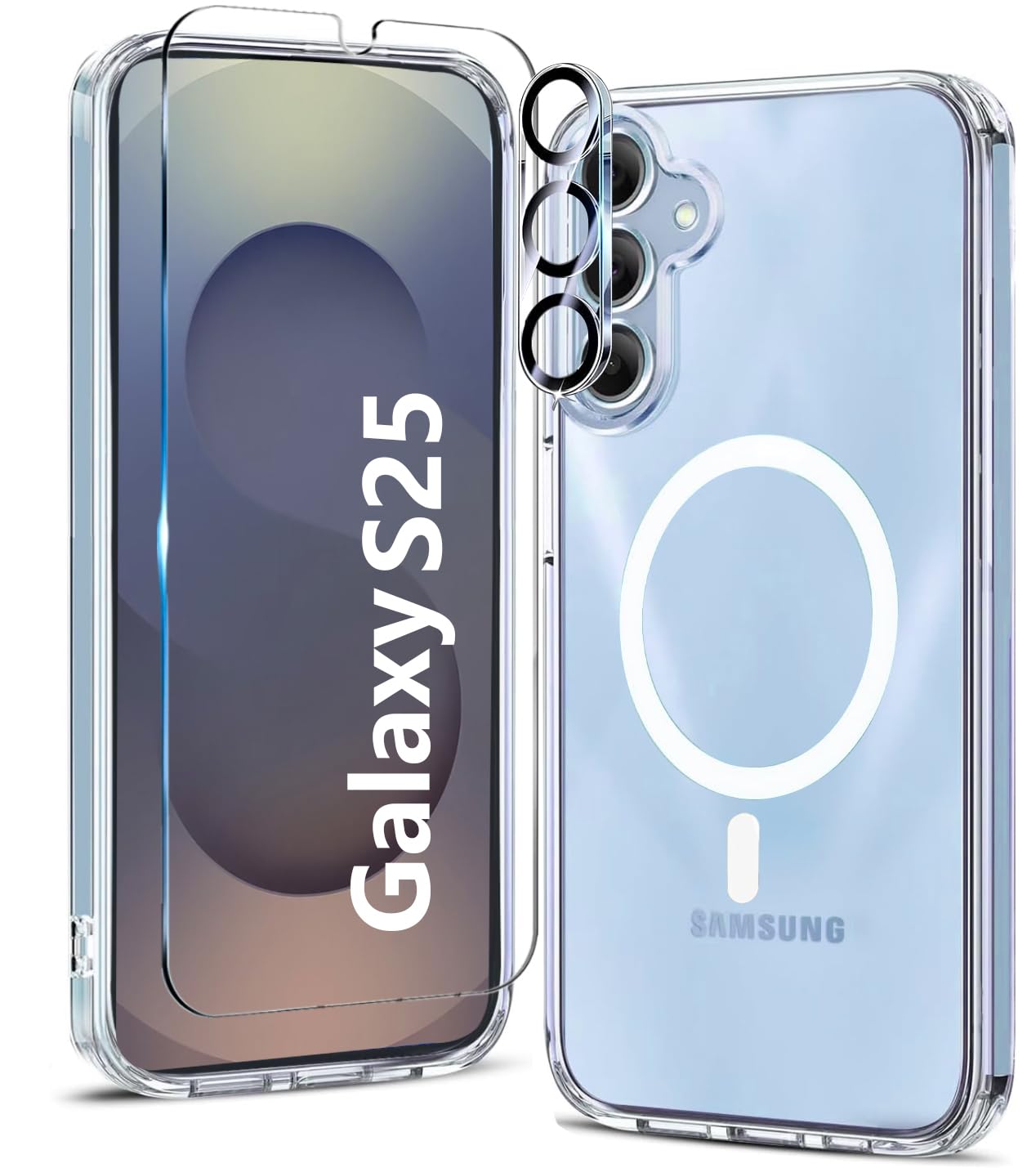 TSEHHOL Magnetic for Samsung Galaxy S25 Plus Case with 2X Screen Protector & Camera Protector,Compatible with MagSafe,CXTMK Clear