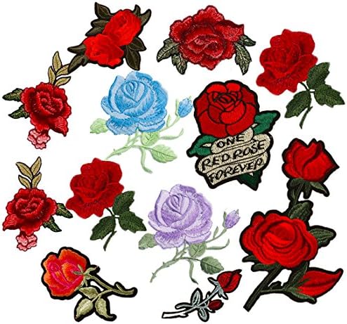 Arisingdeals 12 Pieces Iron On Rose Patch Embroidered Flower Sew On Patch Applique