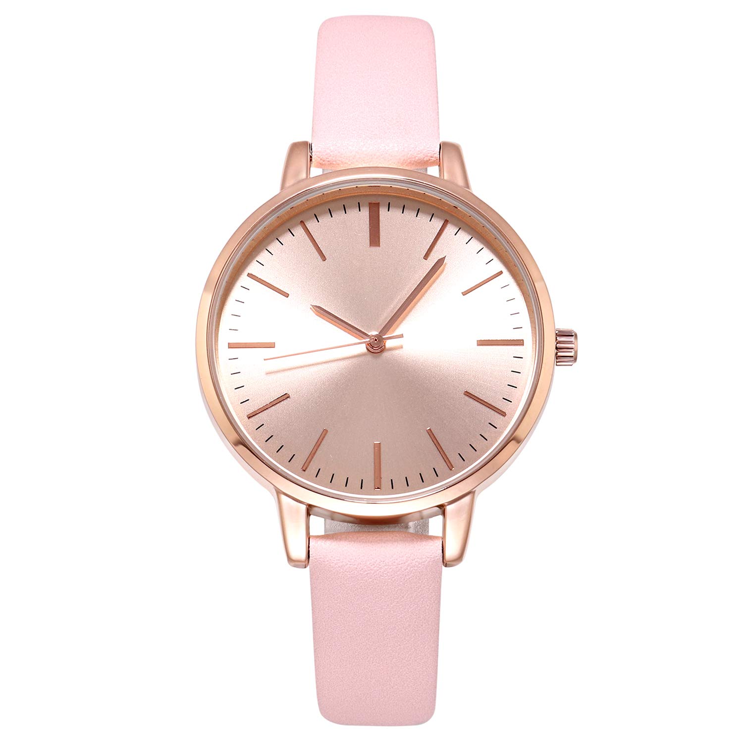 KIMOMT Women Watches Leather Band Luxury Quartz Waterproof Fashion Creative Wristwatch for Women Ladies Girls (Pink-Rose Gold)