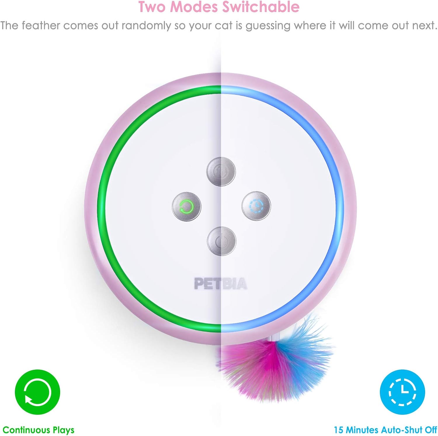 PETBIA Interactive Cat Toy, Electronic Automatic Cat Toys with Random Rotating Feather Pop and Play for Cats (15 Minutes Auto-Shut Off/Continuous Plays Available) - Pink : Pet Supplies
