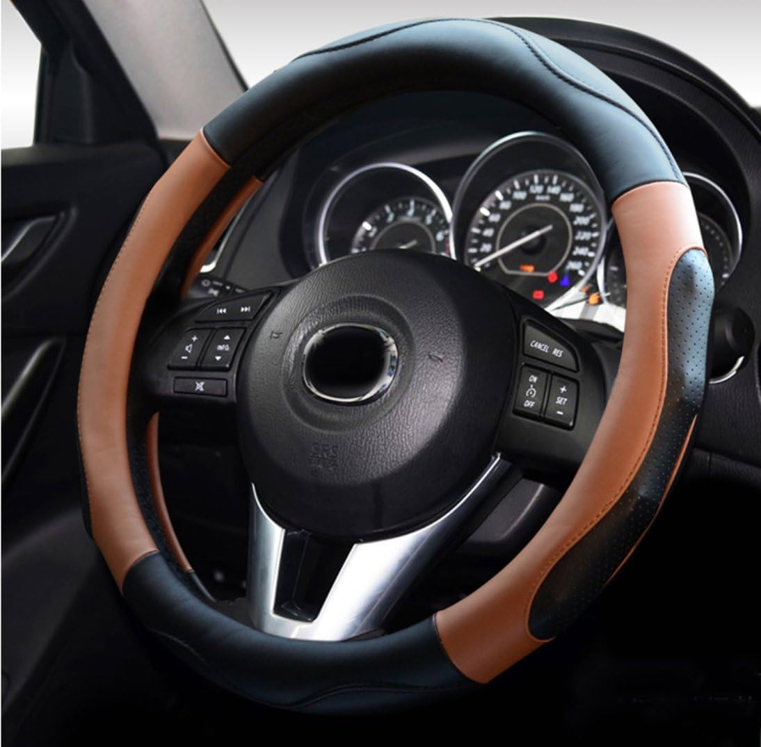 Amazon Ontto ハンドルカバー ステアイングカバー フィット スポーツ風 38cm Mサイズ 触感よく 滑り止め 汚れ防止 通気性いい マイクロファイバー革 ブラウン ハンドルカバー 車 バイク