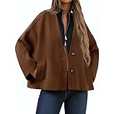 Yousify Womens Cropped Wool Blend Pea Coat Casual V Neck Button Down Short Jackets Fall Shackts with Pockets