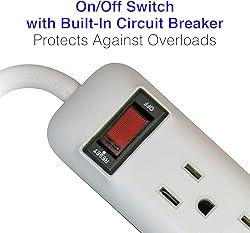 Clear Power 2-Pack 6 Outlet Power Strip with 1.5 ft