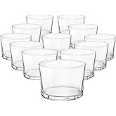 Bormioli Rocco Essential Decor Glassware – Set Of 12 Mini 7.5 Ounce Drinking Glasses For Water, Beverages ,Cocktails & Candle Holders – 7.5oz Clear Tempered Glass Tumblers